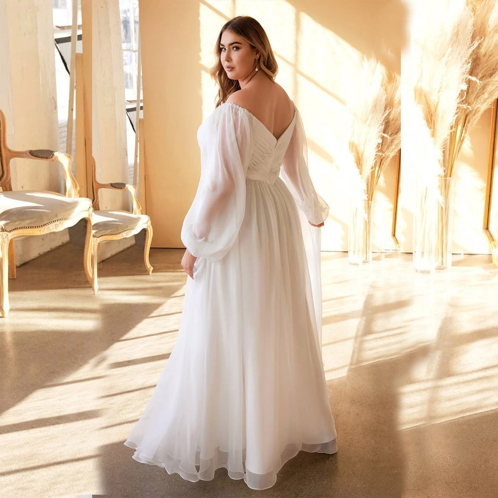 Women's chiffon long-sleeved dress with pleats and slim one-shoulder banquet dress