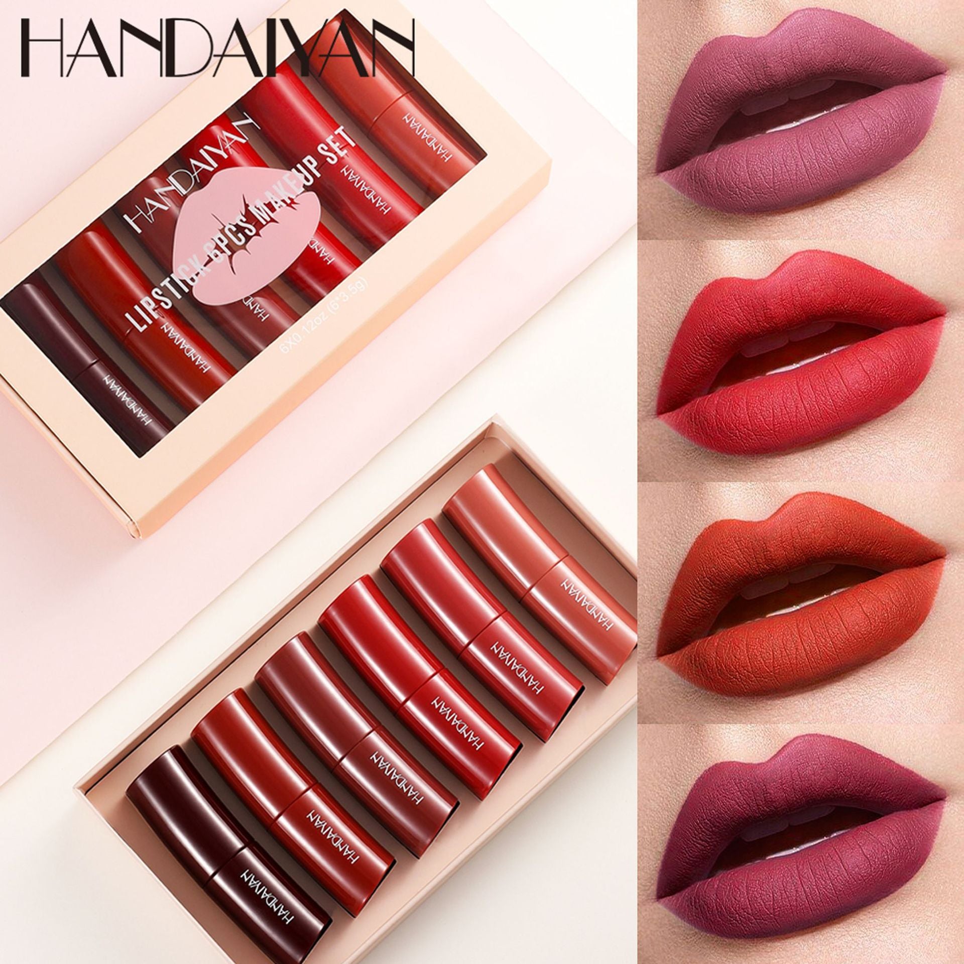 HANDAIYAN Curved Lipstick Makeup Natural Lip Stain Matte Long-lasting Lip Gloss Authentic Set
