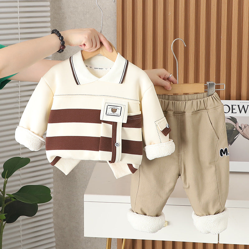 Plaid Lapel Sweatshirt Set