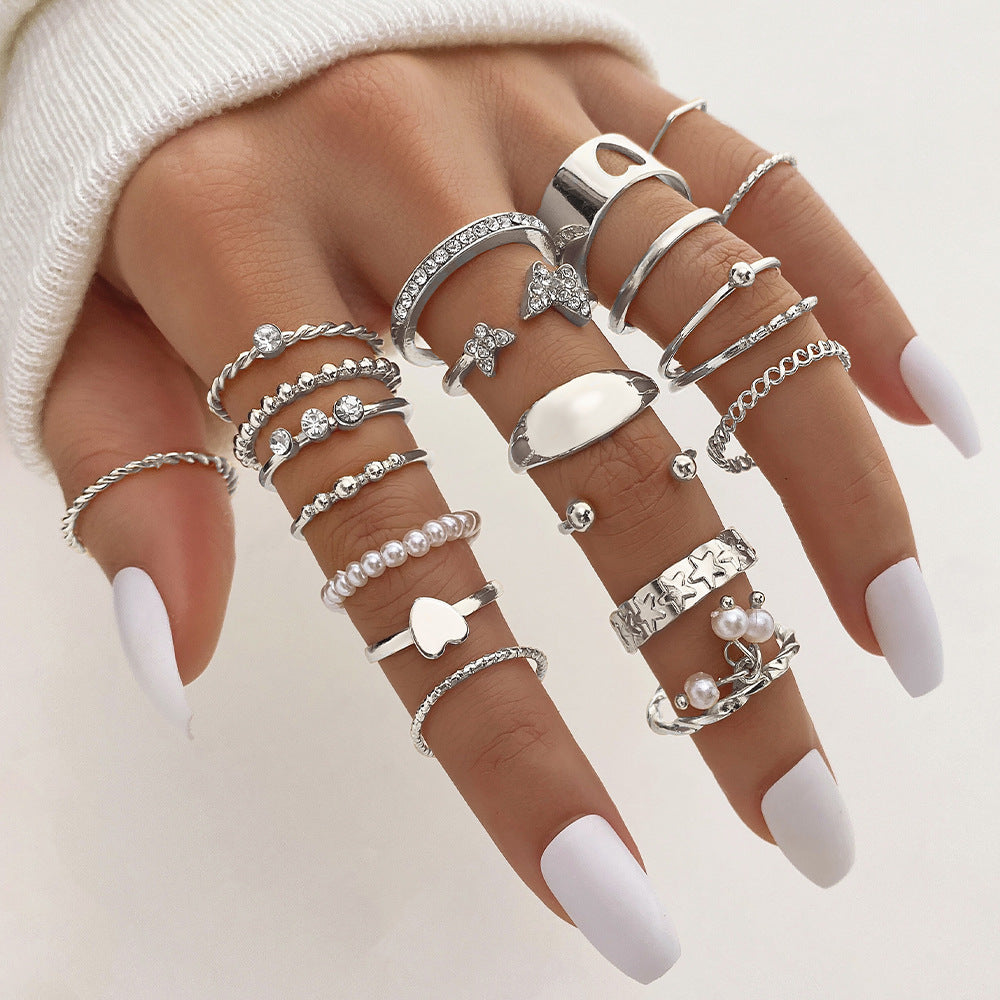 Butterfly ring opening multi-joint ring set 22 pieces love ring female design sense niche