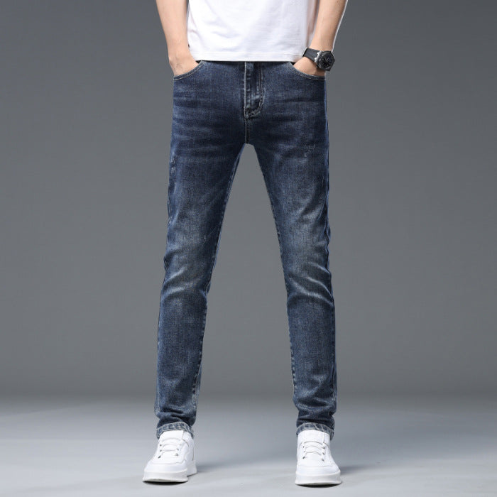 Men’s High-End Washed Slim-Fit Jeans – Spring Trend Straight-Leg Casual Pants