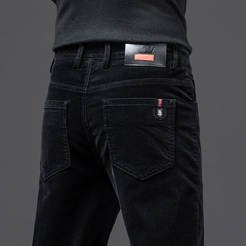 Men’s Corduroy Dad Slacks –  Autumn Loose Straight Striped Fleece Trousers
