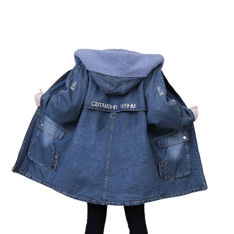 Womens Plus Size Fleece-Lined Denim Jacket  Fall/Winter