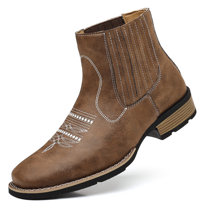 R005 Embroidered Slip-On Chelsea Martin Boots for Men