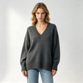 Womens Vintage V-Neck Knit Sweater  Loose Autumn/Winter Pullover