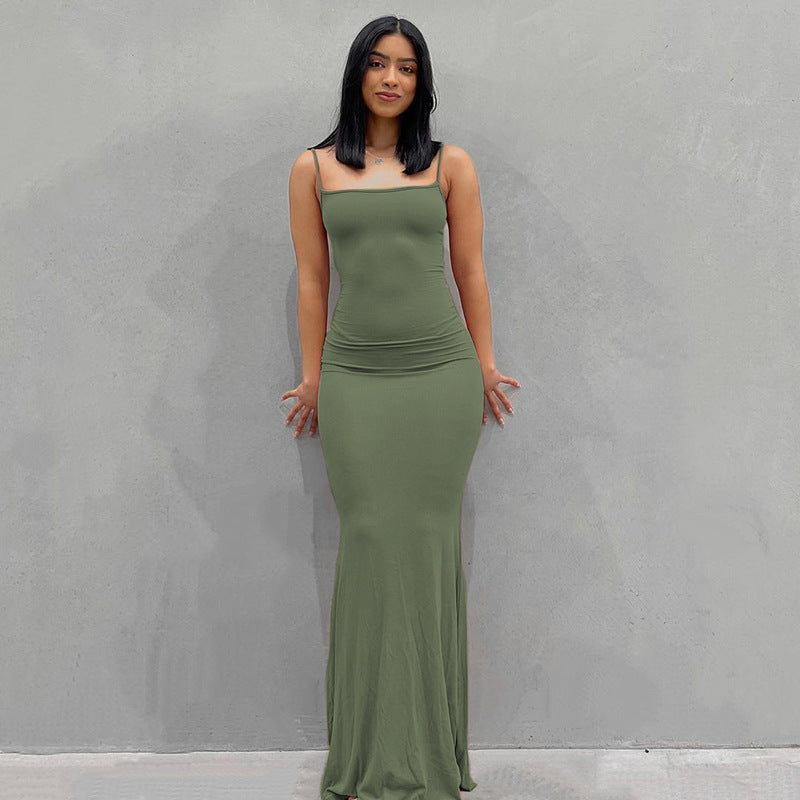 Slim Fit Fishtail Dress with Suspenders