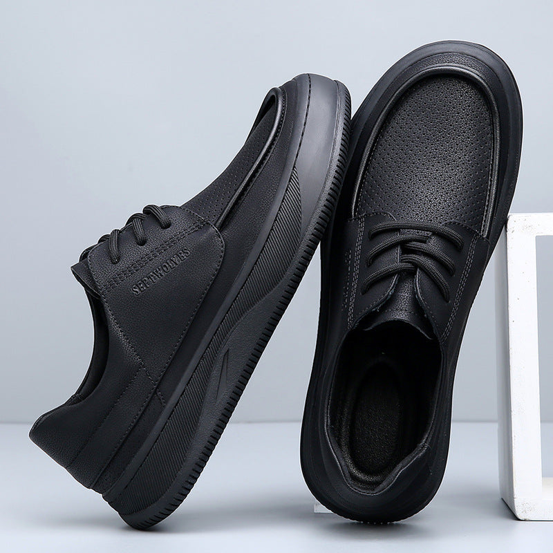 Men's Genuine Leather Breathable Thick Sole Casual Sneakers