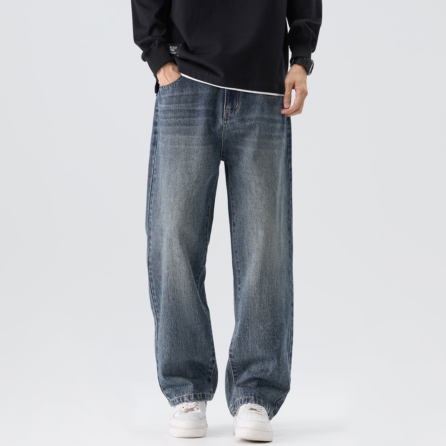 Men’s Loose Wide-Leg Straight Jeans
