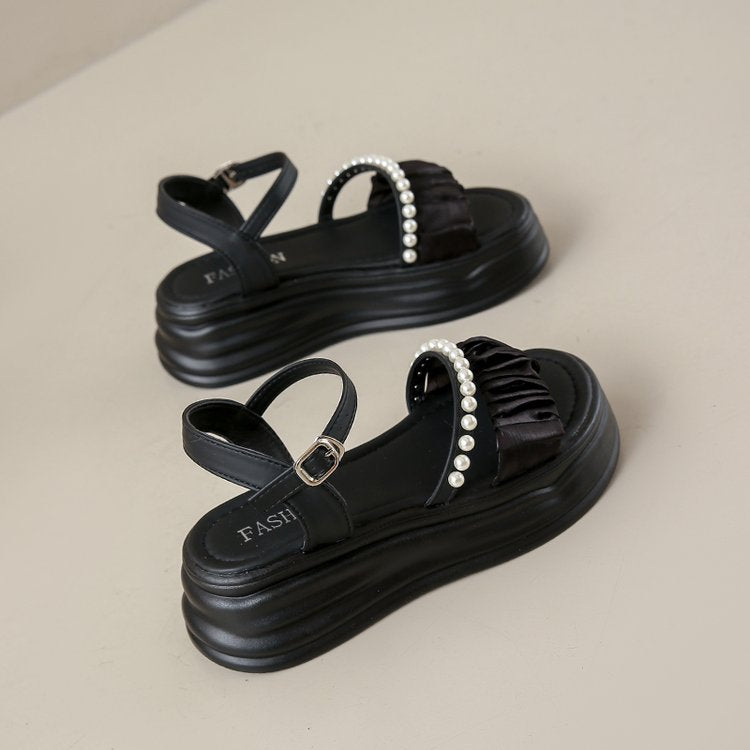 Pearl-Accent Thick-Soled Sandals
