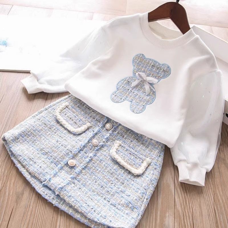 Embroidered Sweater & Tweed Skirt