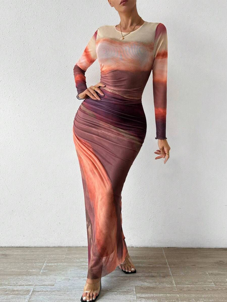 Elegant Contrast Rendered Slim Waist Dress