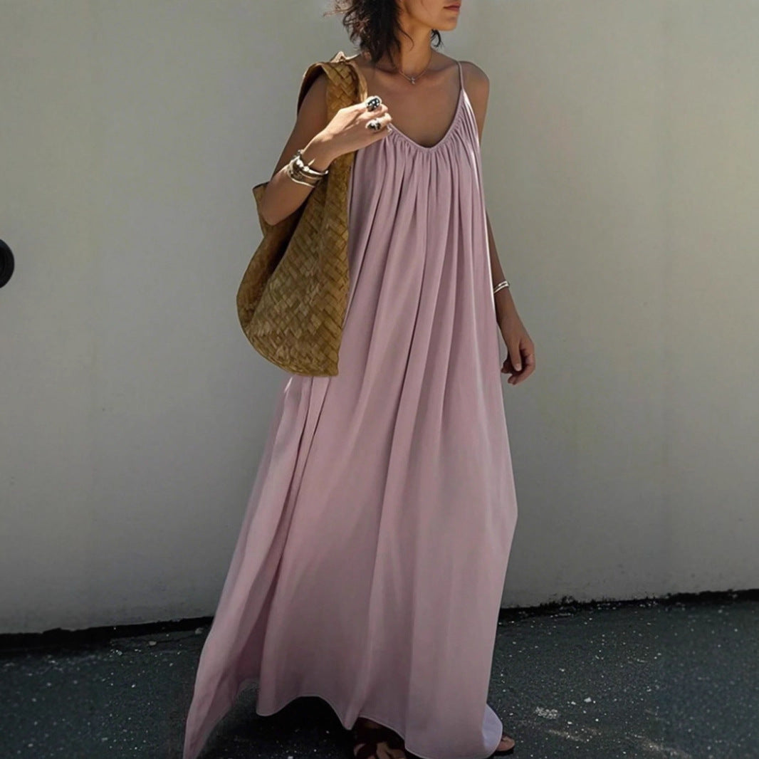 French Elegant Backless Slip Dress  Summer Beach Maxi