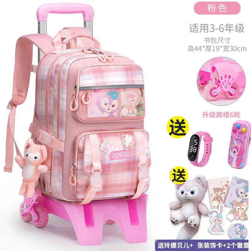 Girls' Large Capacity Trolley School Bag with Spine Protector