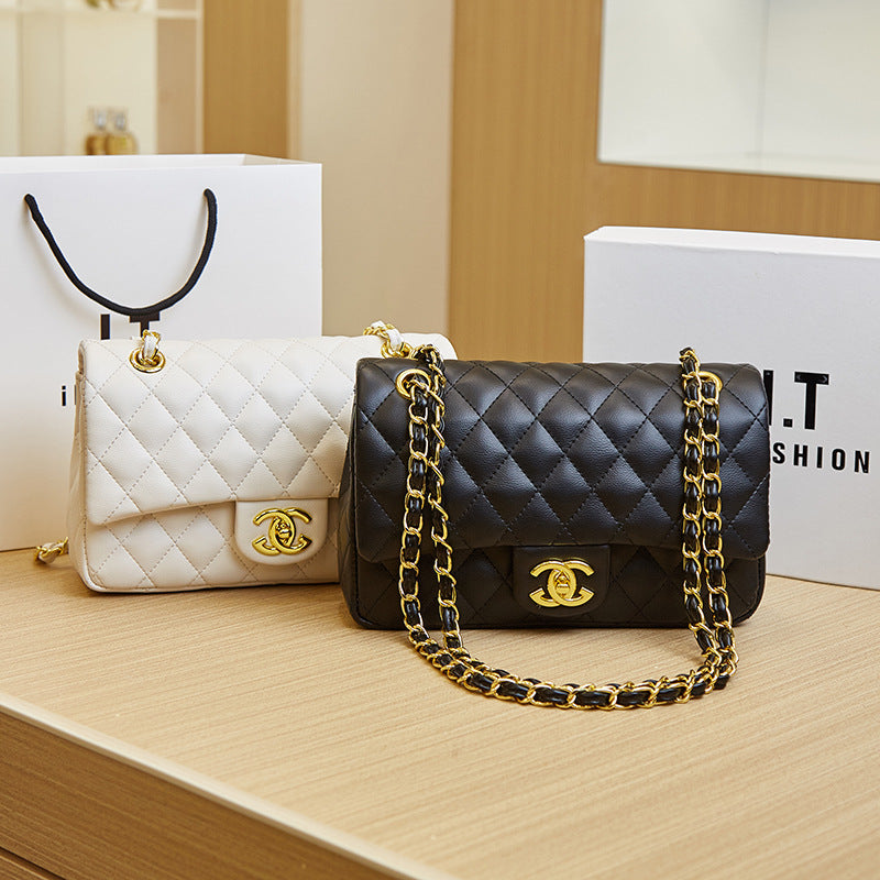 Trendy Small Square Chain Shoulder Bag  Classic Diamond Check Crossbody