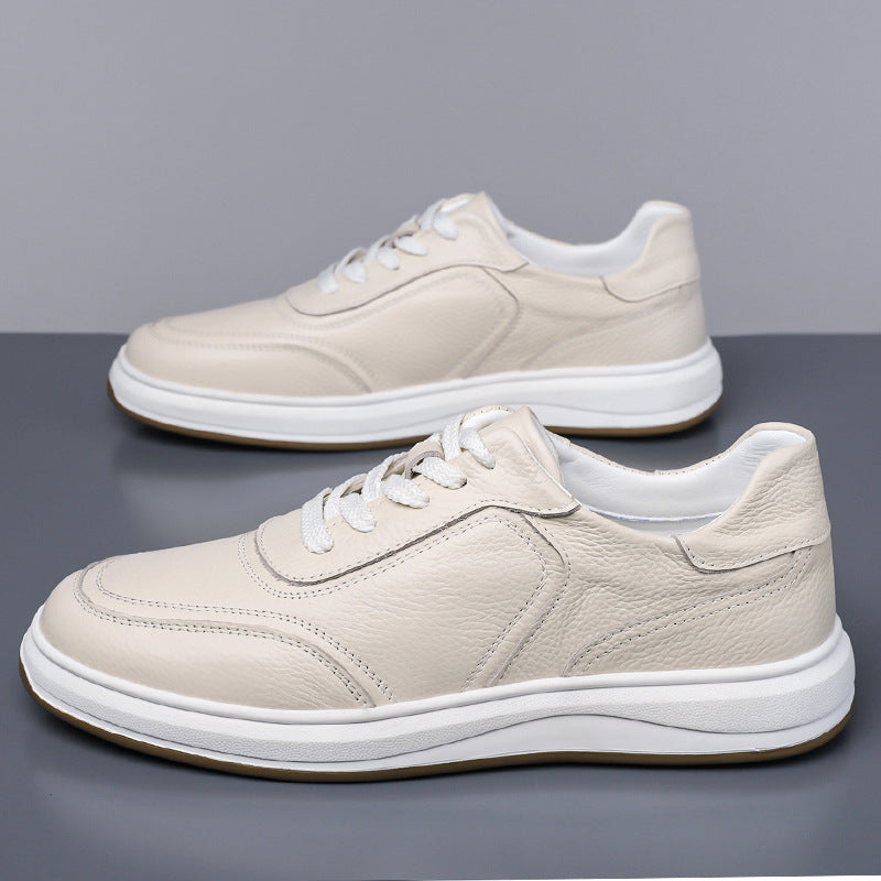Men’s Genuine Leather Casual Sneakers – Breathable Trendy White Shoes