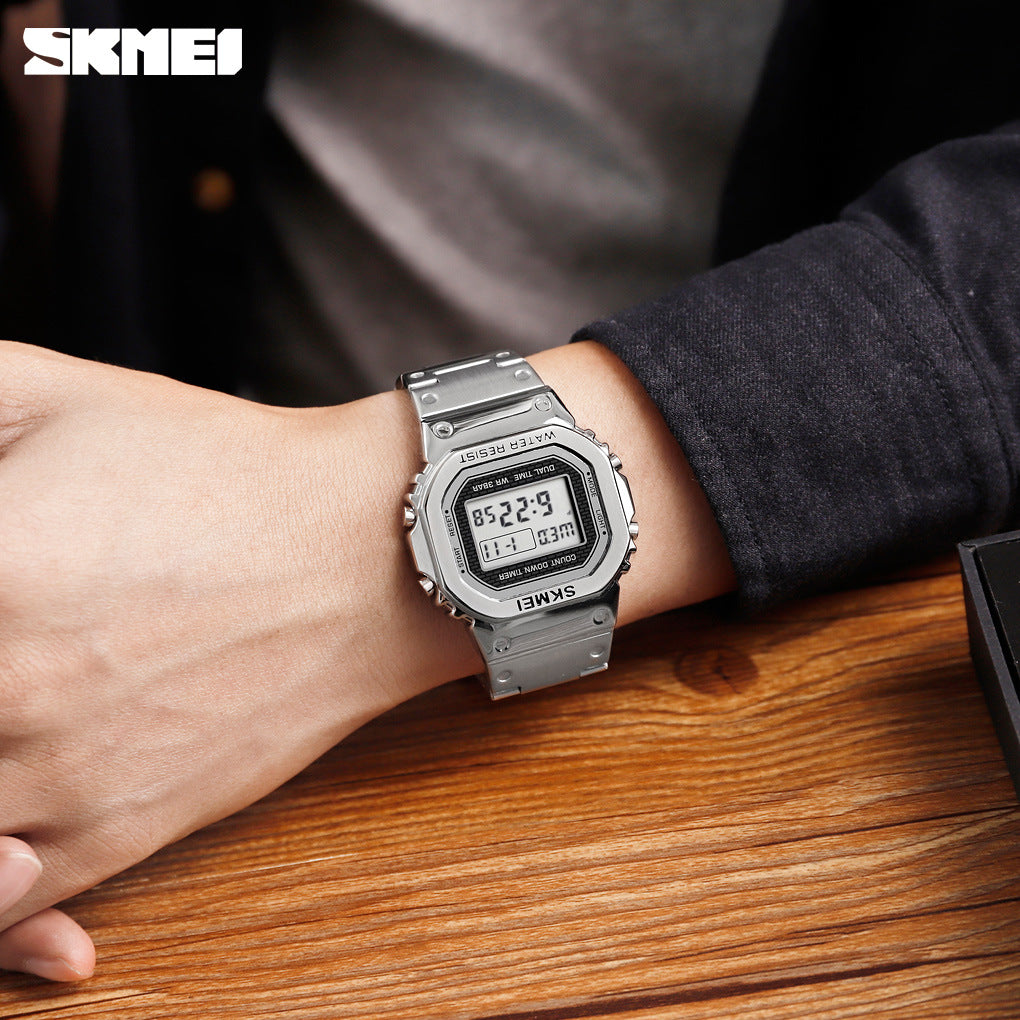 Moment Beauty SKMEI Vintage Square Dial Watch  Luminous Steel Belt Electronic Watch
