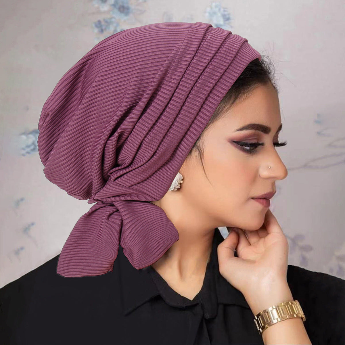 Solid Color Thread Long Tail Turban Hat