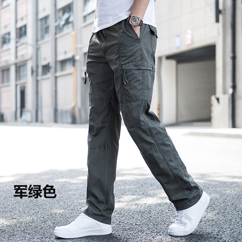Mens Spring & Autumn Thin Cotton Cargo Pants Loose Fit, Multi-Pocket, Breathable, Plus Size (On Hand)