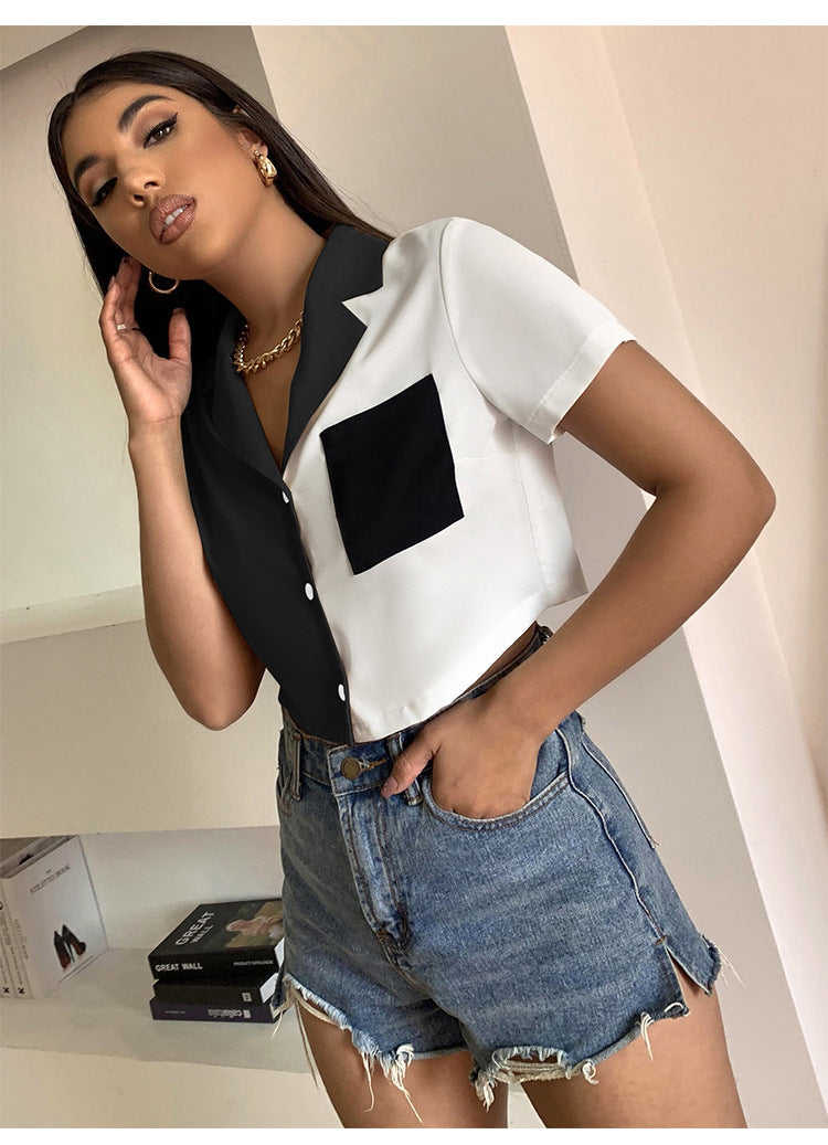 Women's clothing new sexy single-breasted short-sleeved shirt