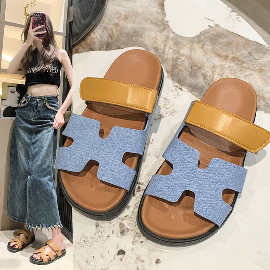 Thick-Soled Color-Blocked Velcro Sandals