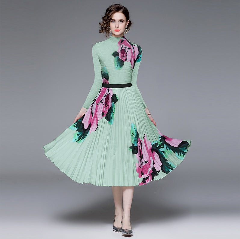 Autumn Women's Fashion Pleated Top & Skirt Set