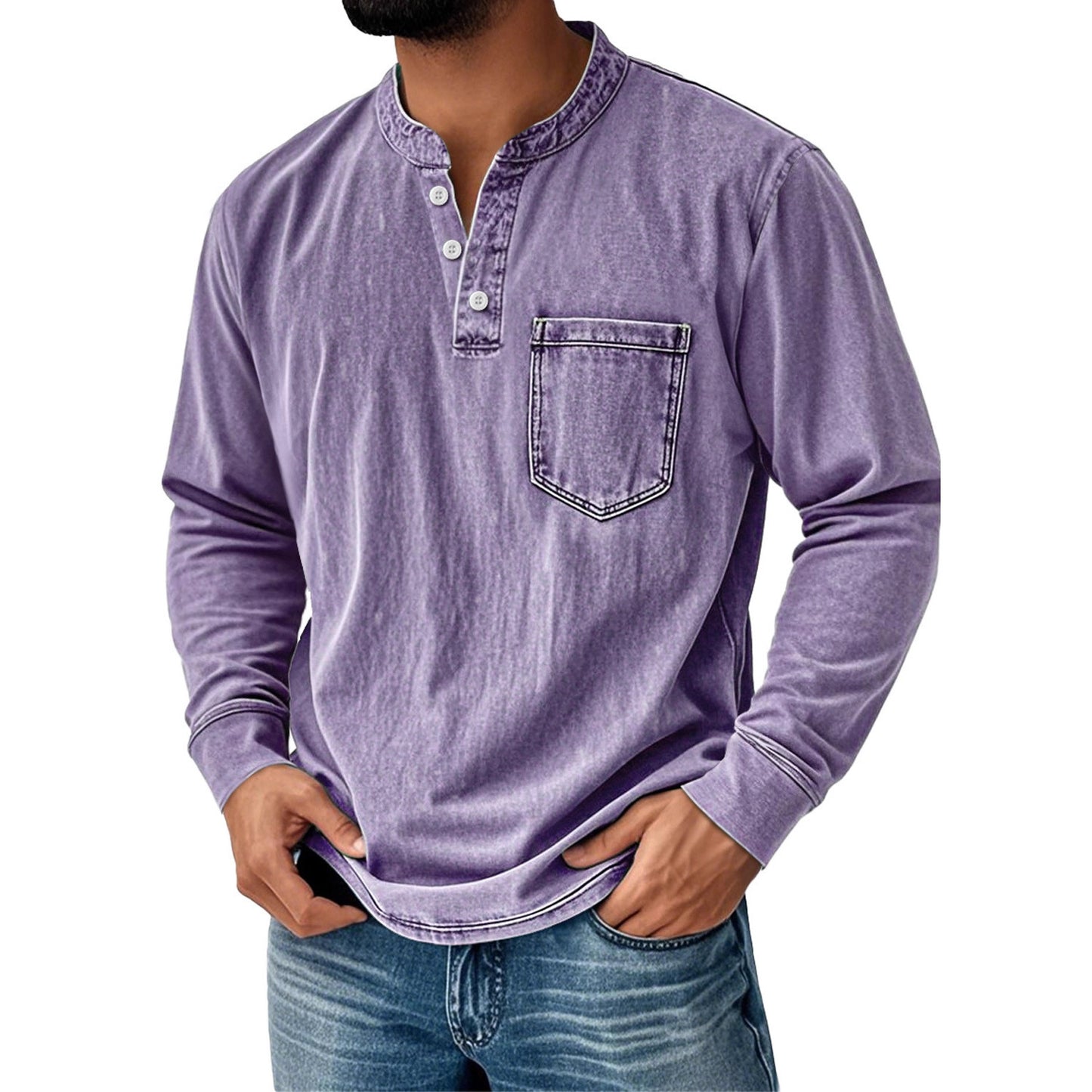 Mens 3D Print Semi-Zip Long Sleeve Polo Shirt