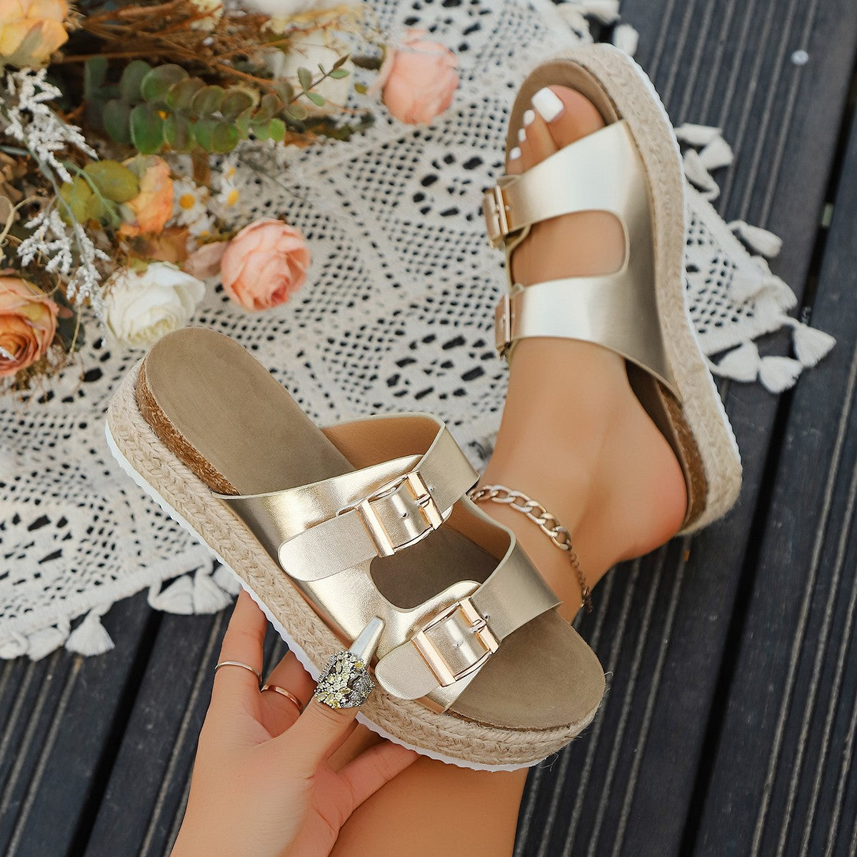Retro Platform Heel Slippers for Women