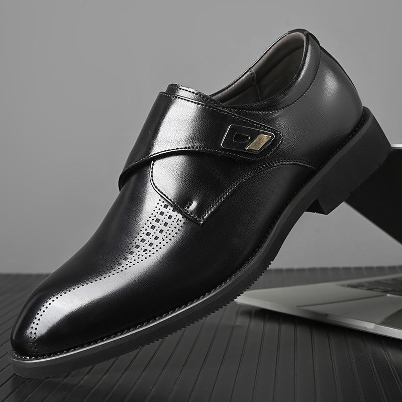 British Style Velcro Leather Shoes for Men  Business Casual & Formal Slip-On