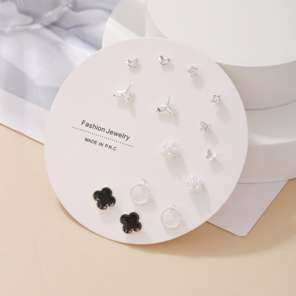 Small Stud Earrings Set - Exquisite 7 Pairs with Simple Color and Zircon Details