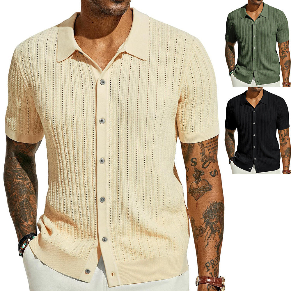 Men's Summer Casual Knit Shirts  Short Sleeve, Breathable, Solid Color