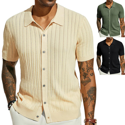 Men's Summer Casual Knit Shirts  Short Sleeve, Breathable, Solid Color