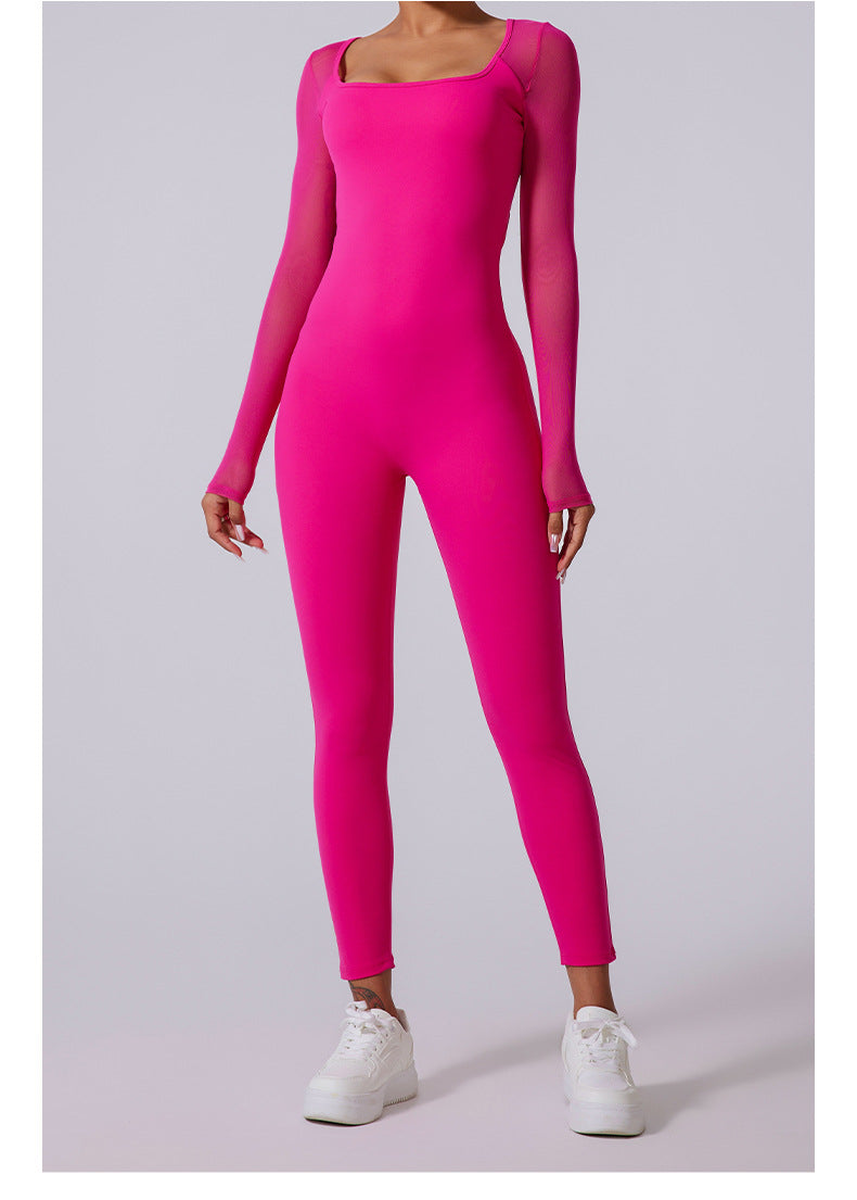 Mesh-Back Long-Sleeve Jumpsuit