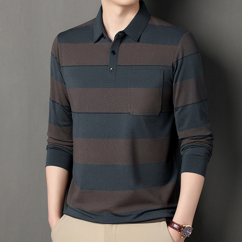 Striped Button-Up Polo  Earth Tones Edition
