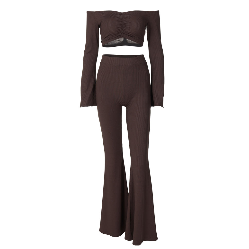 One-shoulder long sleeves slim flared jump suit