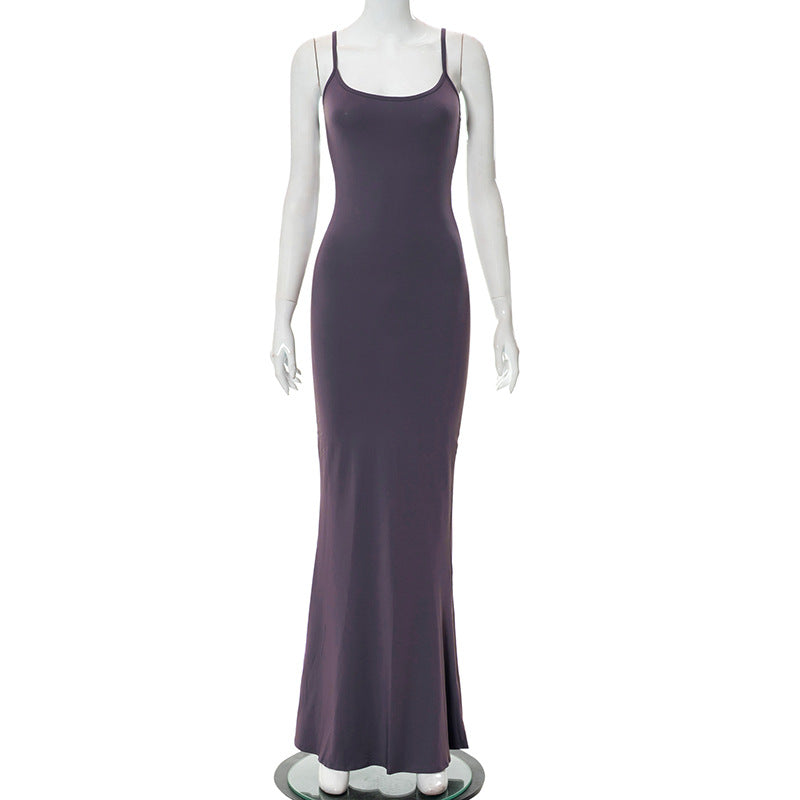 Slim Fit Fishtail Dress with Suspenders