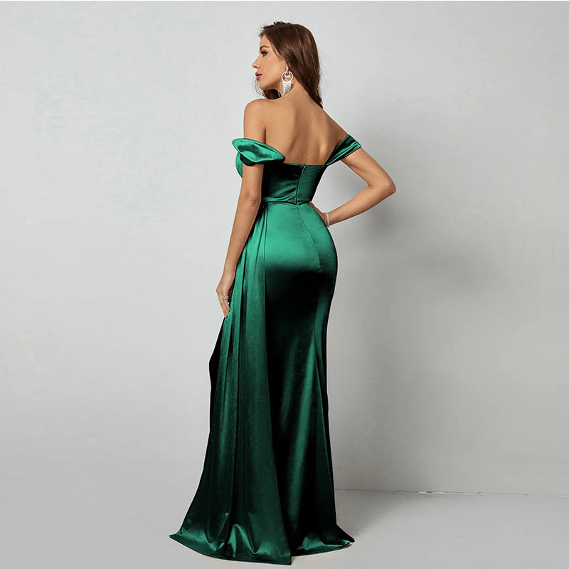 Solid Color Cross-Border Mermaid Evening Dress with Slit