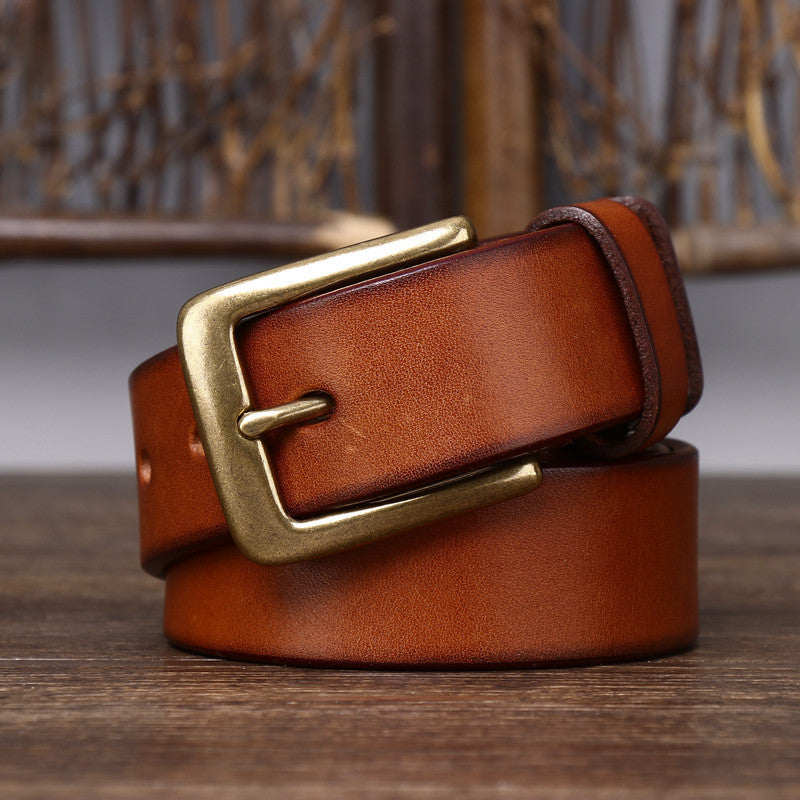 Men’s Genuine Leather Belt with 3.3 cm Pure Copper Pin Buckle