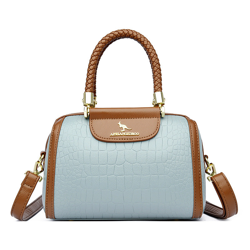 Contrasting crocodile print pure leather hand and shoulder women's bag