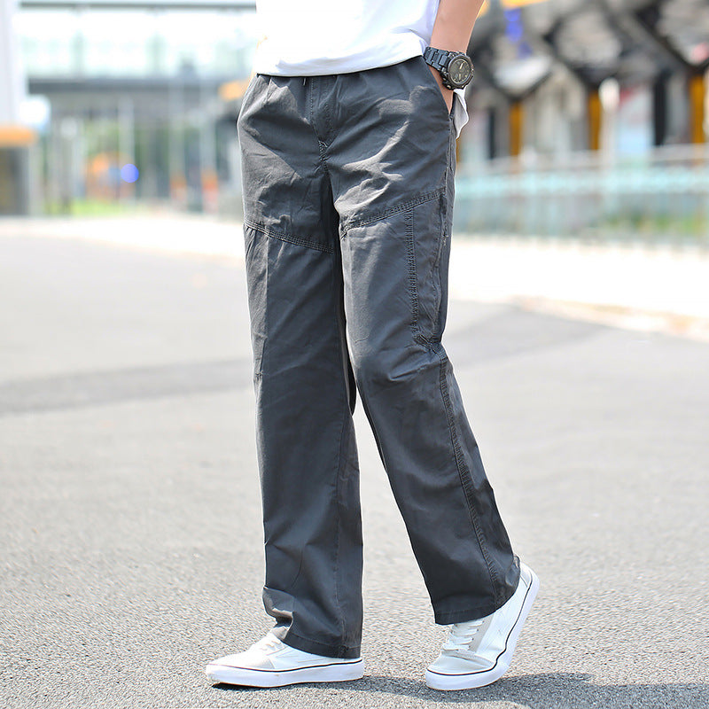 Mens Spring & Autumn Thin Cotton Cargo Pants Loose Fit, Multi-Pocket, Breathable, Plus Size (On Hand)