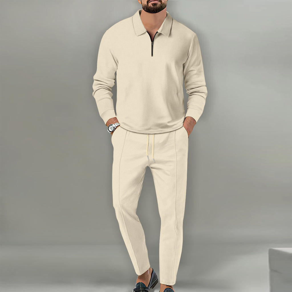 Men's 2024 Waffle Knit Zipper Athletic Set