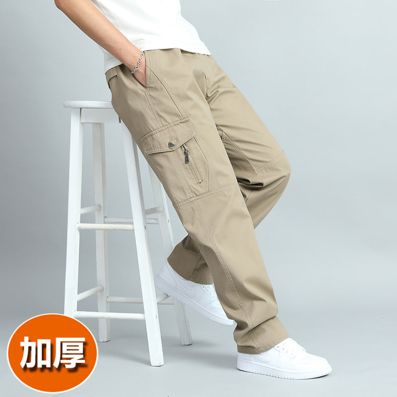 Men's Summer Thin Cotton Cargo Pants – Loose Fit Multi-Pocket Straight Casua
