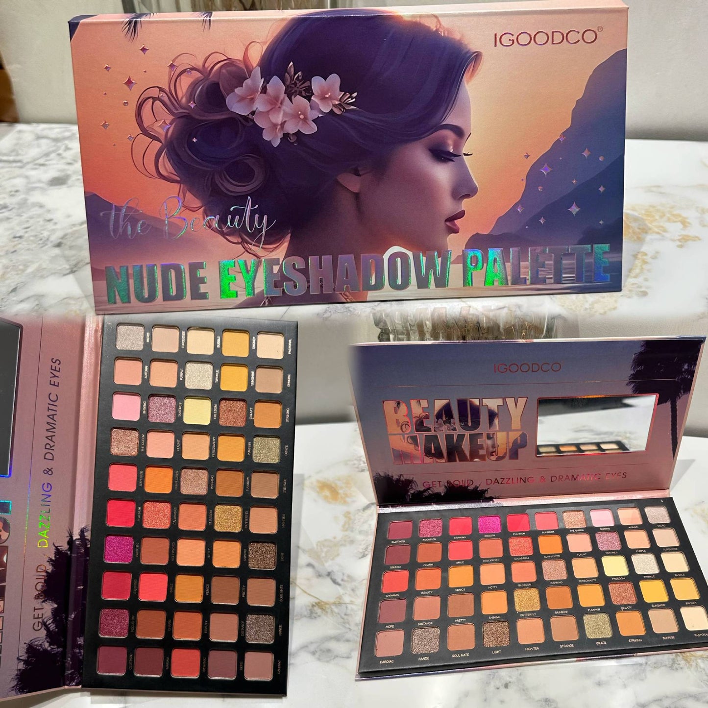 50 colors sunset beauty pattern eye shadow palette: matte pearlescent multi-color makeup palette.