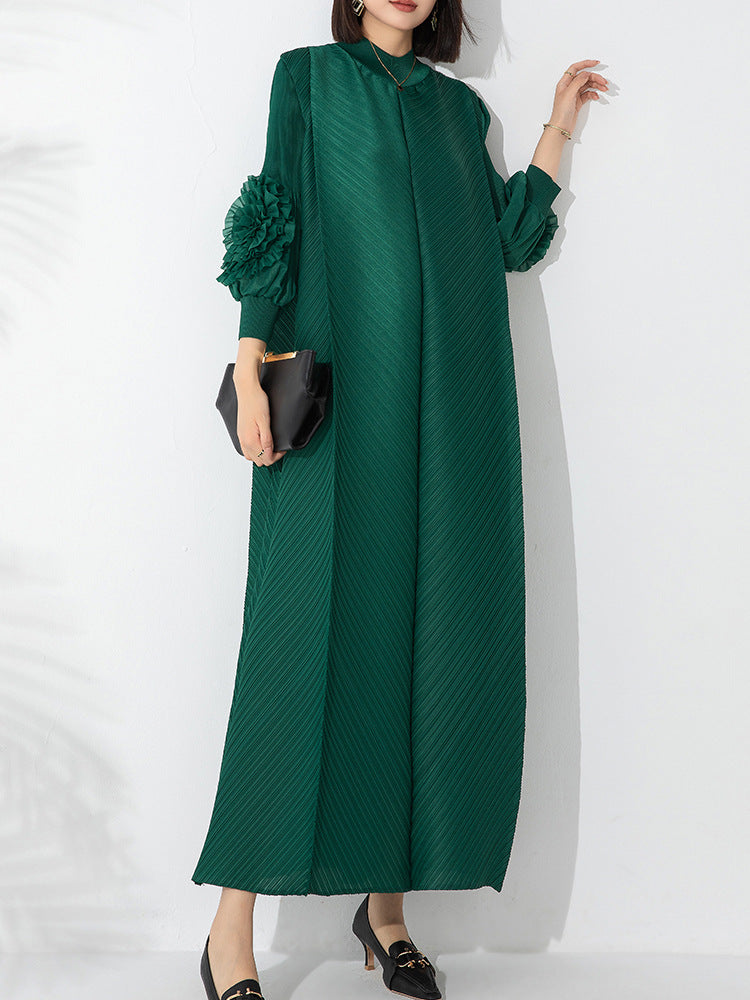 Womens Pleated Maxi Dress  Elegant Loose Fit