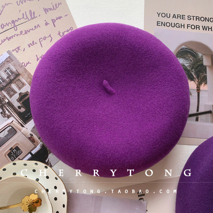 Retro Wool Beret  Cashmere & Wool Women's Hat for Autumn & Winter