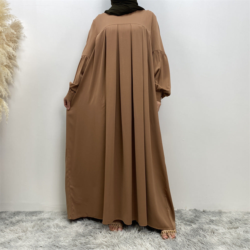 Modest Crew Neck Pleated Abaya Dress
