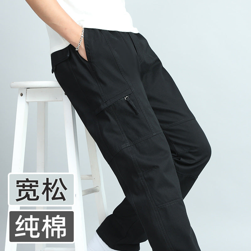 Men's Summer Thin Cotton Cargo Pants – Loose Fit Multi-Pocket Straight Casua