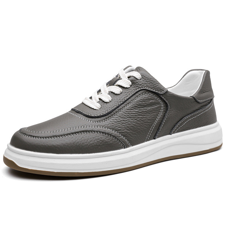 Men’s Genuine Leather Casual Sneakers – Breathable Trendy White Shoes