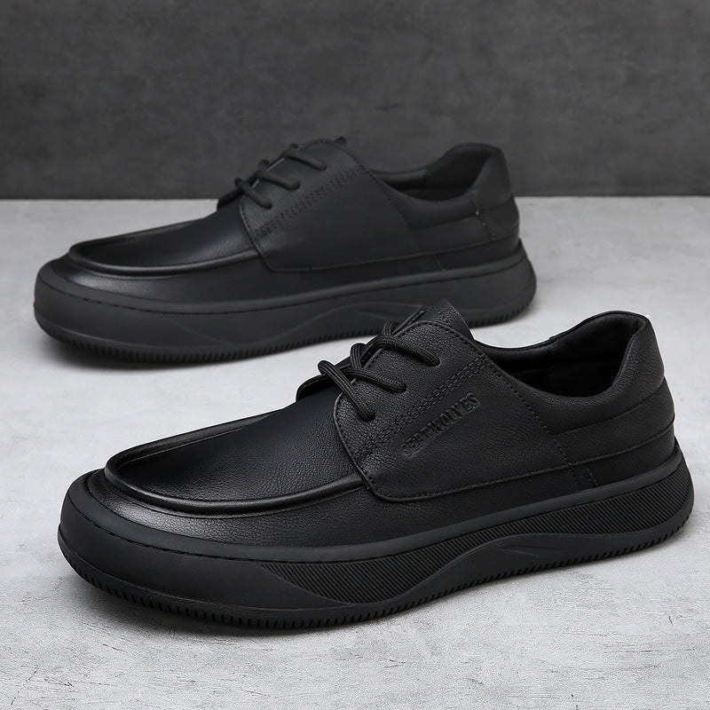 Men's Genuine Leather Breathable Thick Sole Casual Sneakers