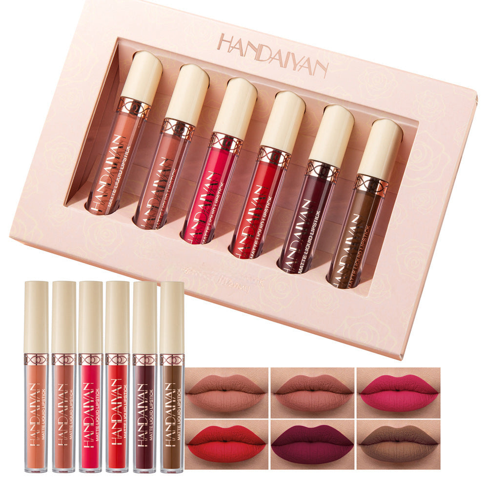 HANDAIYAN 6-Pack Matte Rose Lip Gloss Nude Lipstick, Non-stick Cup Velvet Lip Stain Set