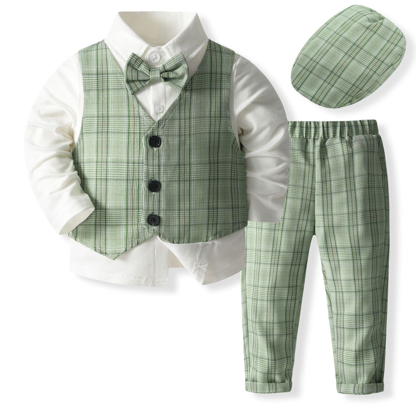 Boys' Spring & Autumn Shirt, Vest, and Pants Set